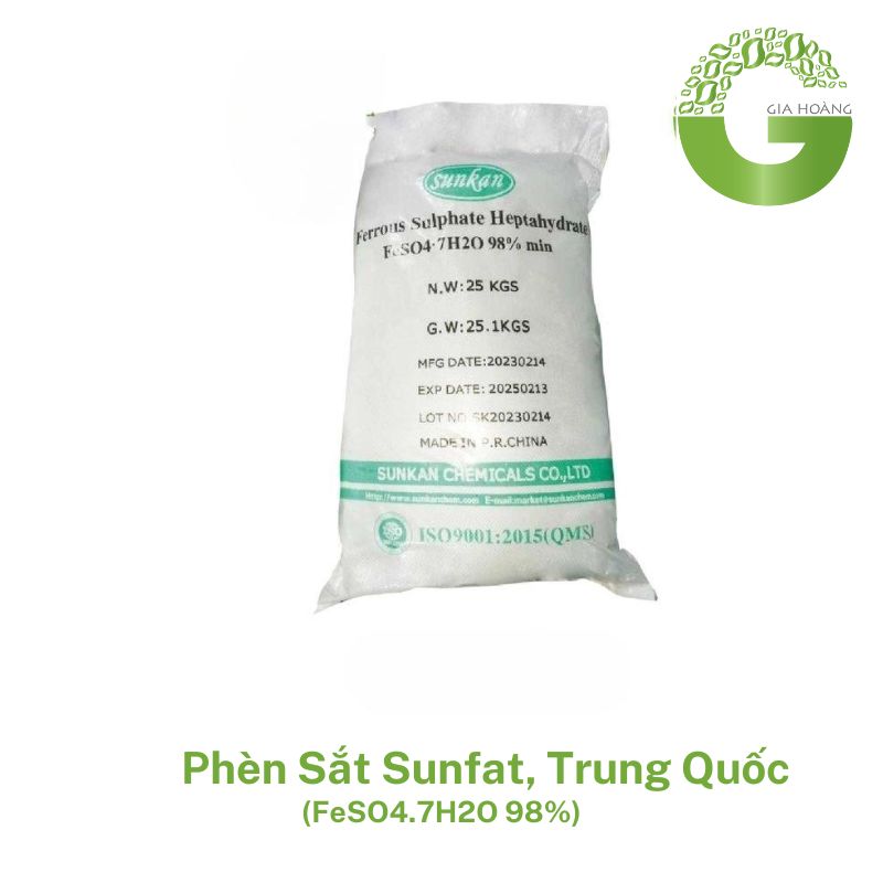 Hóa chất FeSO4.7H2O - Phèn Sắt Sunfat, Trung Quốc, 25kg/bao