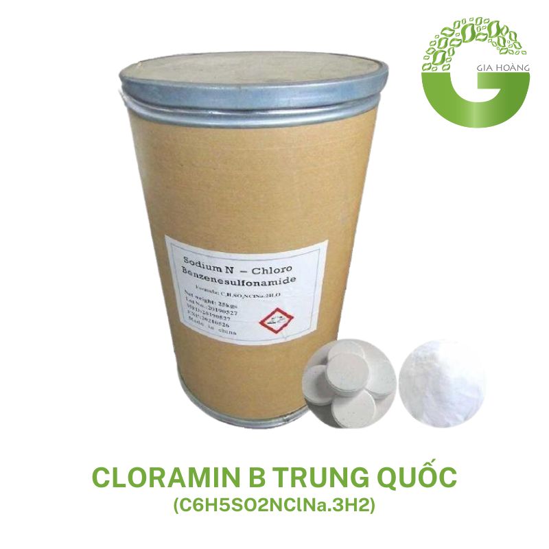 C6H5SO2NClNa.3H2 - Hóa chất khử trùng Cloramin B - Trung Quốc, 25kg/thùng